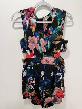 Floral Black V-Neck Romper - Multicolor